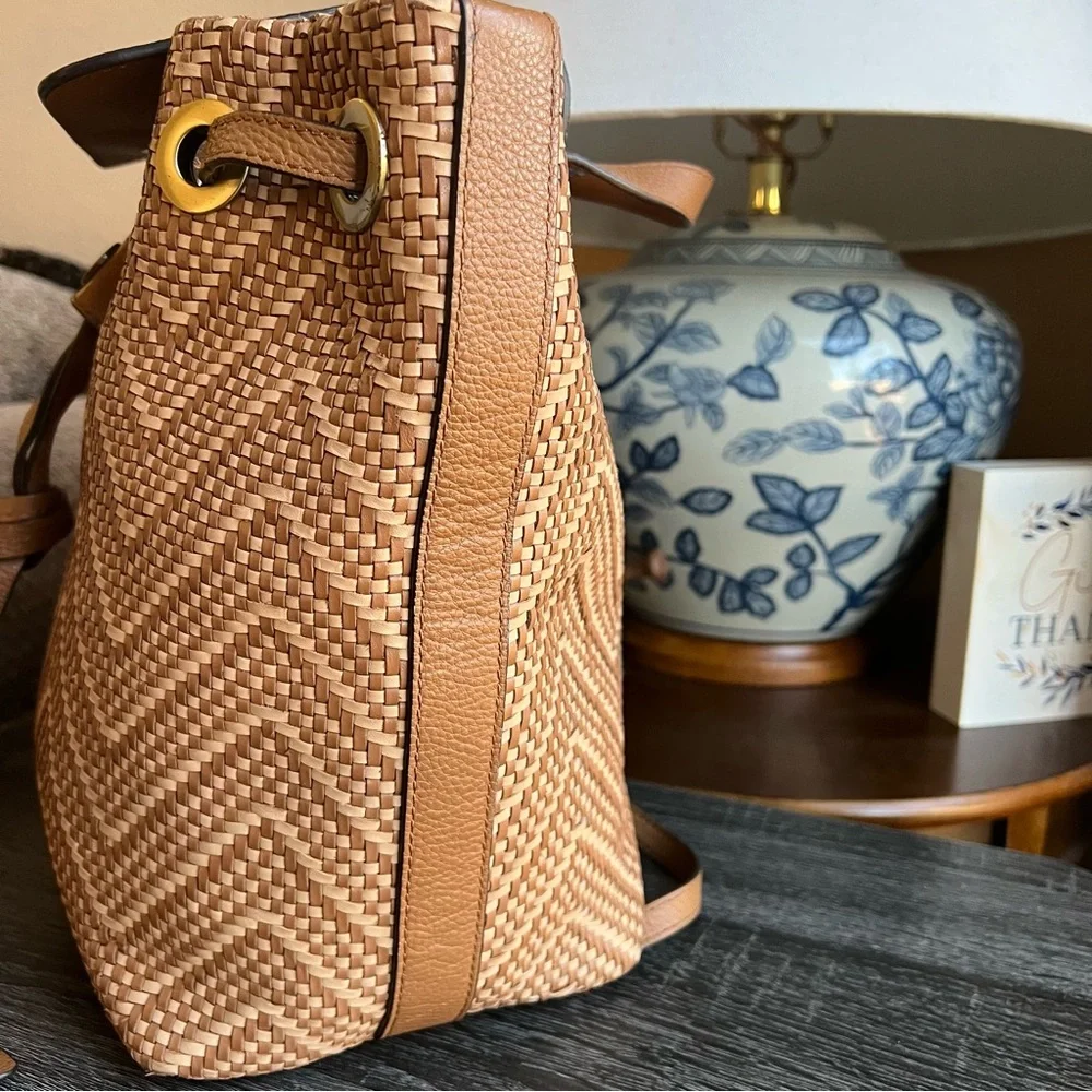 Michael Kors Junie Leather Woven Basket Backpack